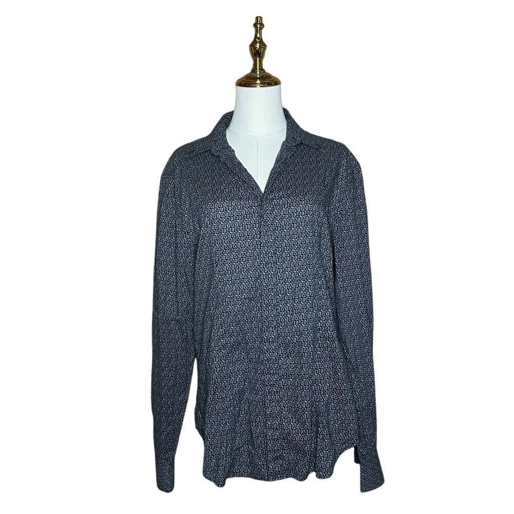 French Connection Black Long Sleeve Button Up Dress Shirt Size L Roll Tab